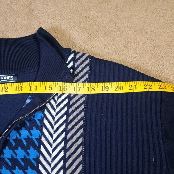 PJ PAUL JONES Mens 2XL Pullover Sweater with Quarter Zip Sharp Blue Pattern - Picture 3 of 9
